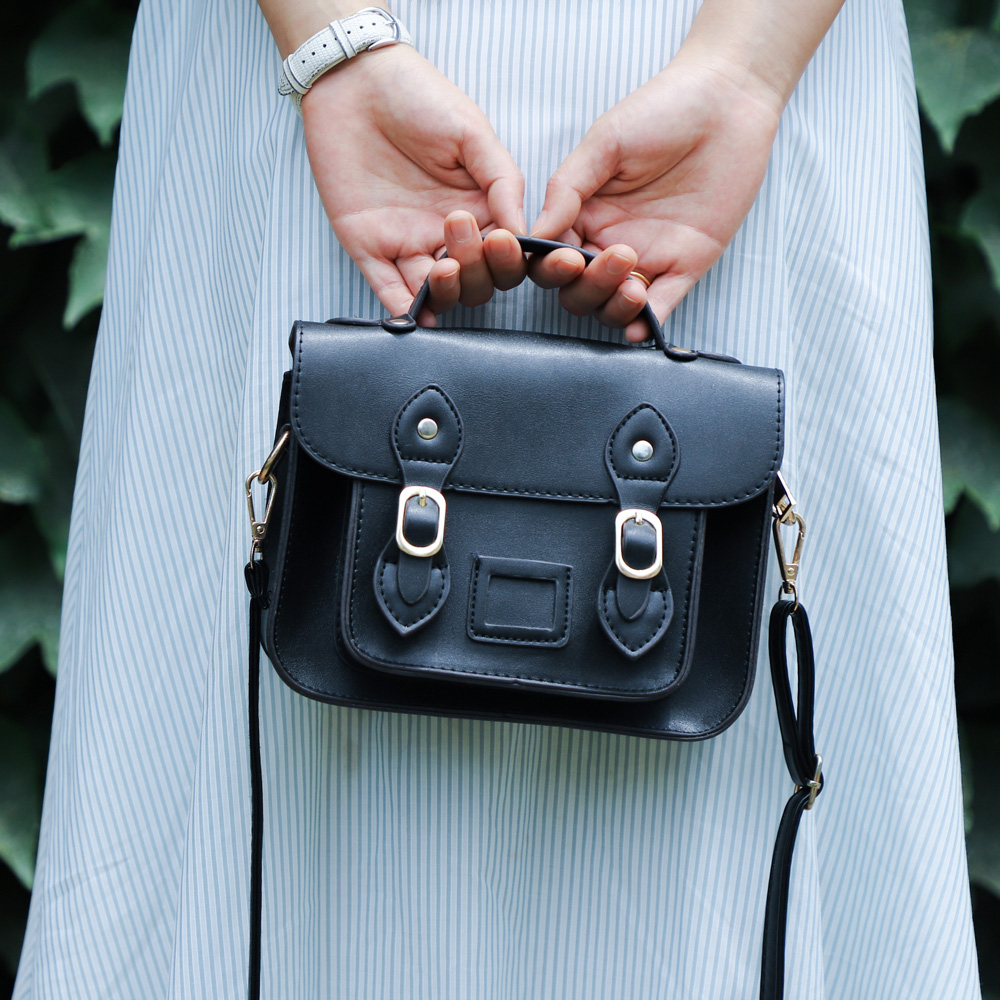 兩用真皮黑小方包