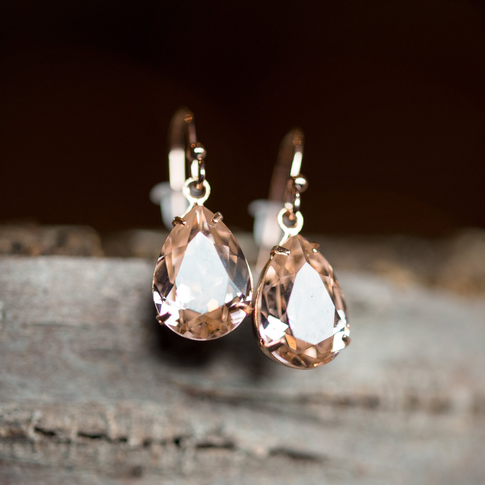 純銀切割面水鑽垂墜耳環